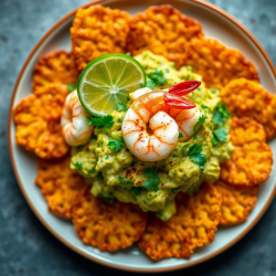 Crispy Patacón with Shrimp Guacamole