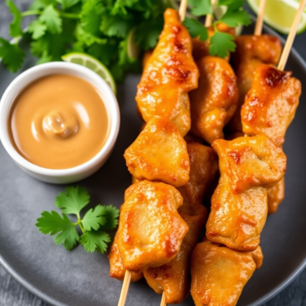 Luxurious Chicken Satay with Soy and Peanut Sauces