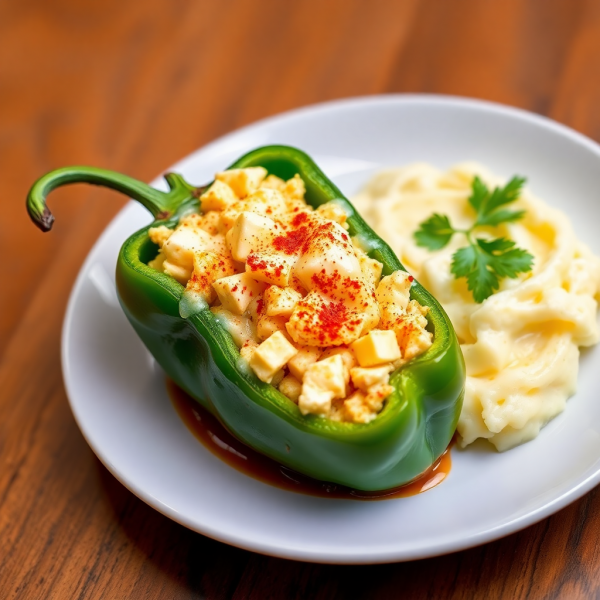 Paneer-Stuffed Capsicum with Mashed Potatoes