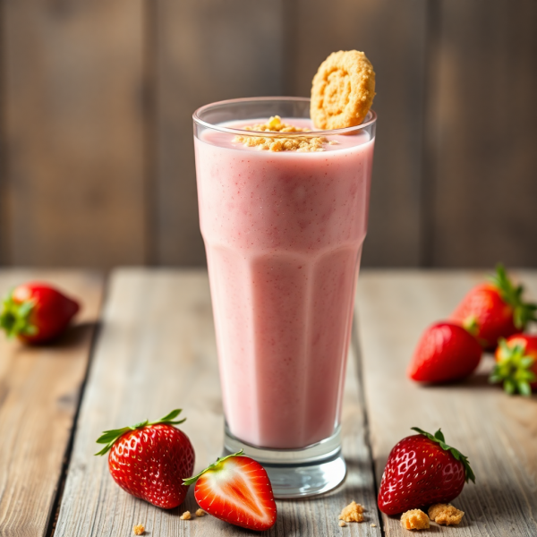 Strawberry Cheesecake Smoothie with Crumble Cookie Topping