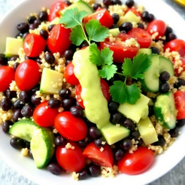 Quinoa & Black Bean Salad with Avocado Dressing