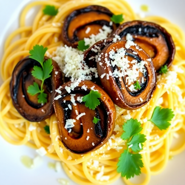 Garlic Tagliatelle with Portobello Mushrooms