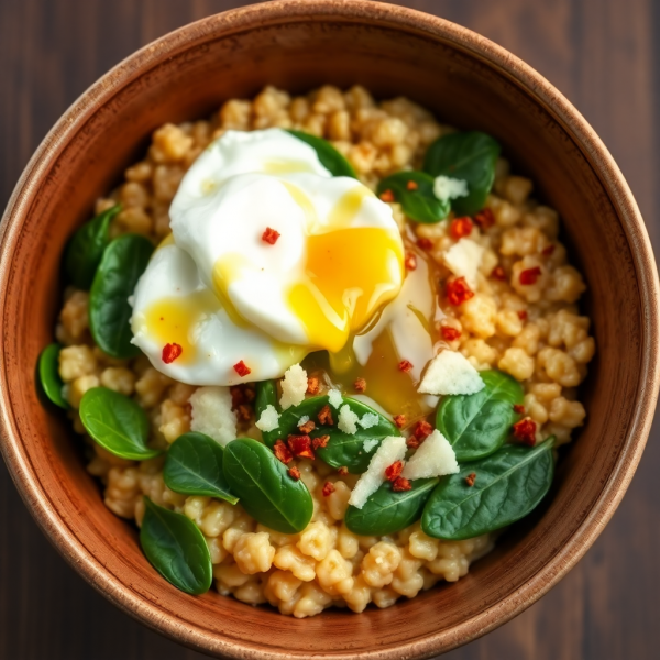 Savory Oatmeal Bowl with Spinach and Poached Egg