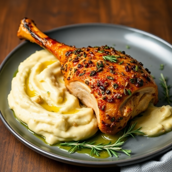 Herb-Crusted Rabbit with Garlic Mashed Potatoes