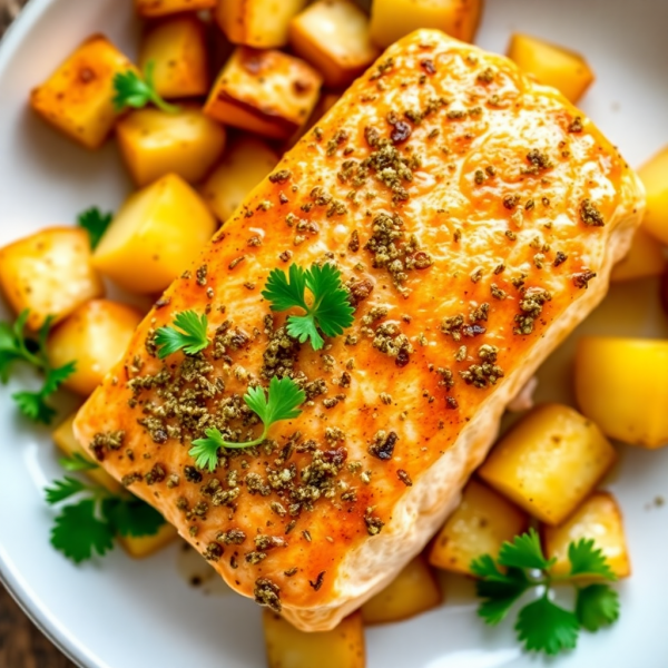 Crispy Herb-Crusted Salmon with Roasted Potatoes