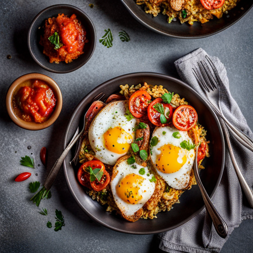 Spanish-style Tomato and Onion Rice with Fried Eggs