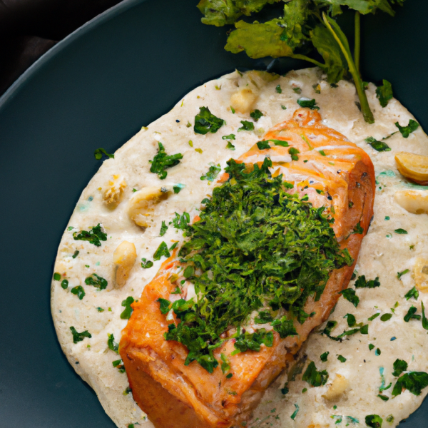 Grilled Salmon with Garlic Sauce