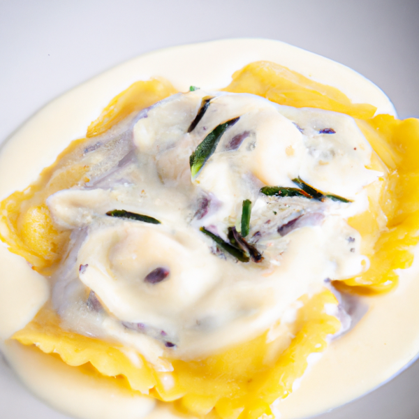 Shrimp Ravioli with Foam Sauce