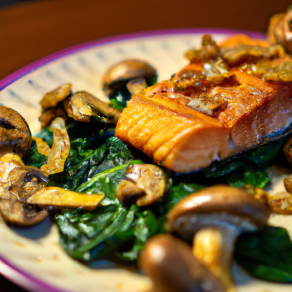 Crispy Salmon with Spinach & Mushrooms