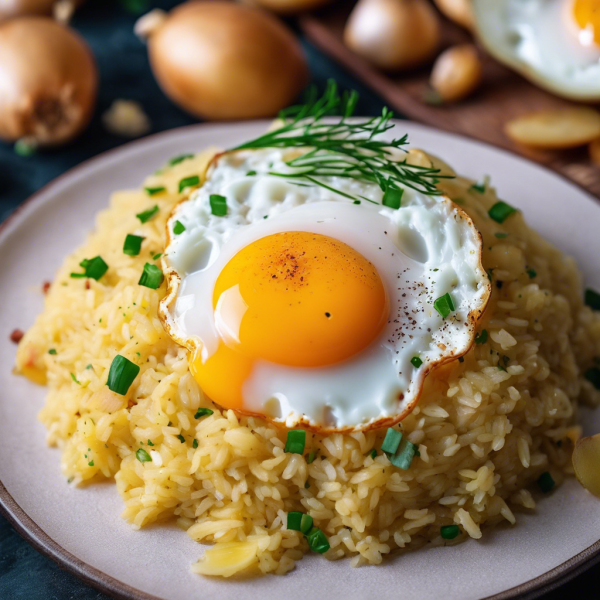 Garlic and Onion Potato Rice with Fried Egg