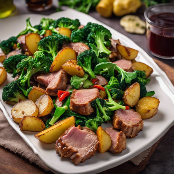 Pork and Potato Stir-Fry with Broccoli and Spinach