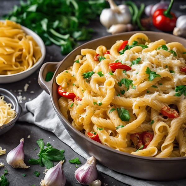 Cheesy Garlic Onion and Pepper Pasta