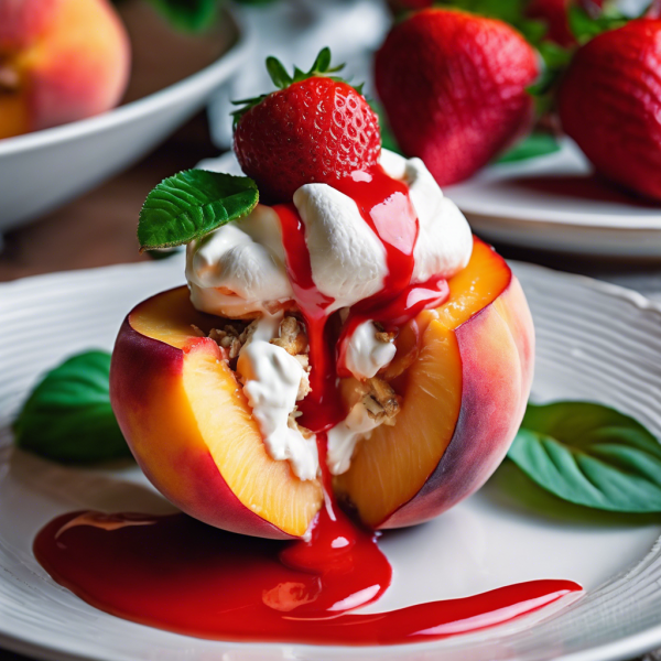 Crab-Stuffed Peaches with Strawberry Cream Cheese Sauce