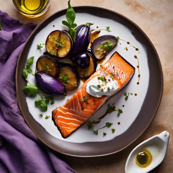 Teriyaki Greek Yogurt Marinated Salmon with Roasted Eggplant