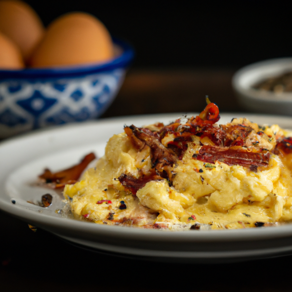 Scrambled Eggs with Bacon and Onions