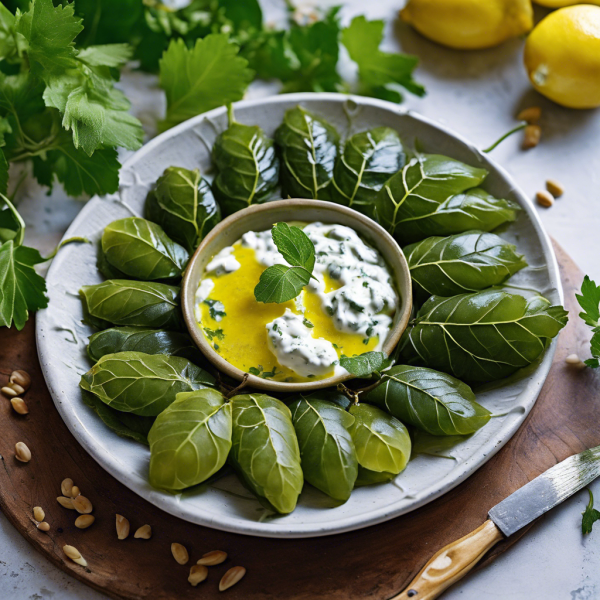 Mediterranean Stuffed Grape Leaves with Tzatziki Sauce