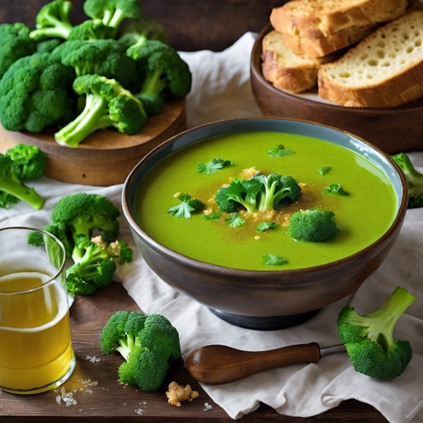 Broccoli Beer Soup with Bread Croutons