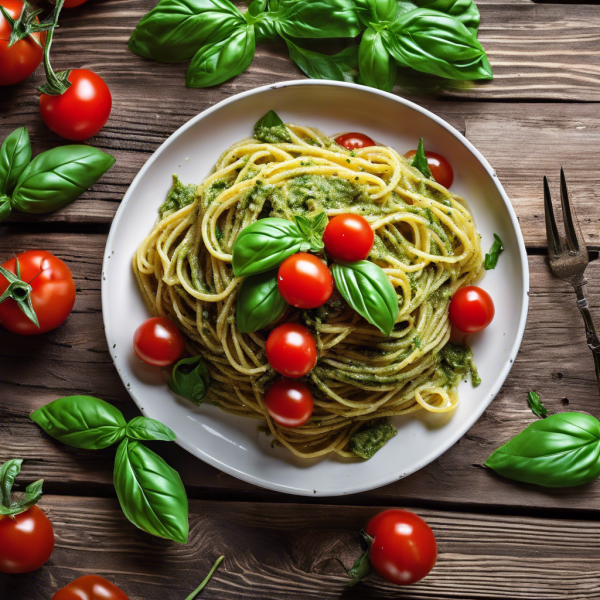 Single Serving Pesto Pasta with Cherry Tomatoes