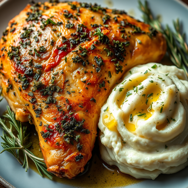 Herb-Crusted Turkey Breast with Garlic Mashed Potatoes