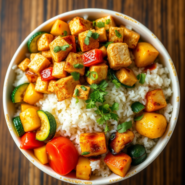 Savory Chicken and Tofu Rice Bowl