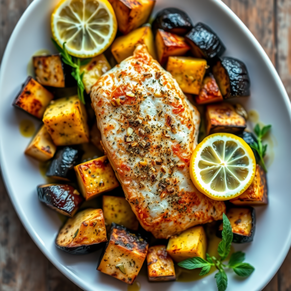 Mediterranean Baked Fish with Eggplant and Zucchini