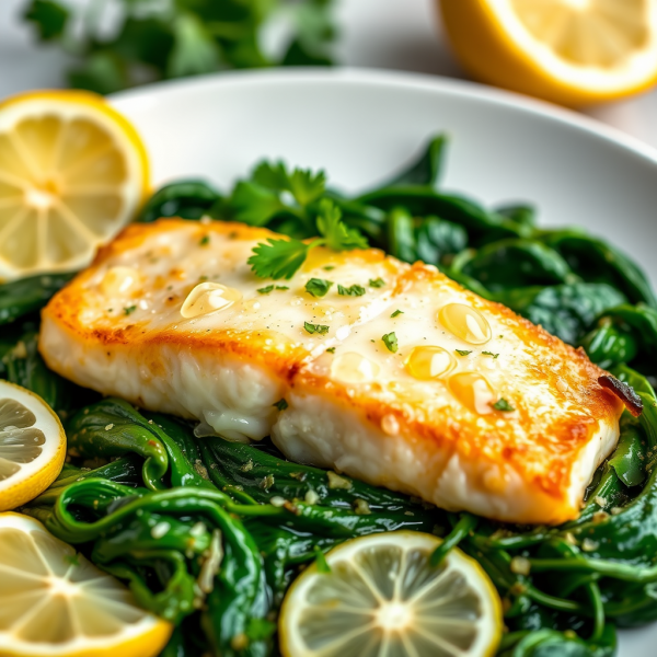 Lemon Herb Cod with Garlic Spinach