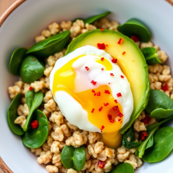 Savory Oatmeal Bowl with Spinach and Poached Egg