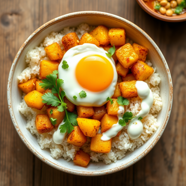 Spiced Egg and Potato Bowl with Yogurt Drizzle