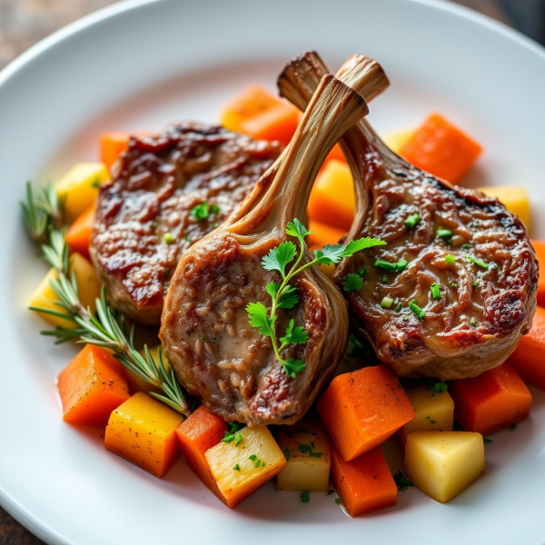 Swiss Herb Lamb with Roasted Carrots and Potatoes