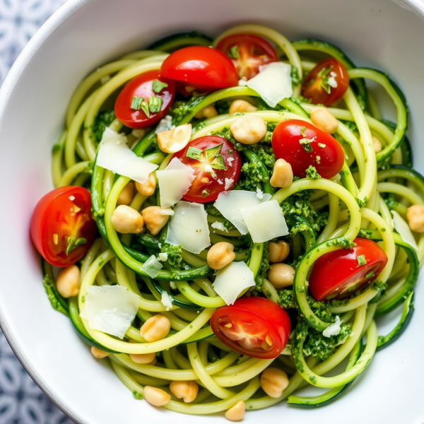 Zucchini Noodles with Pesto and Cherry Tomatoes