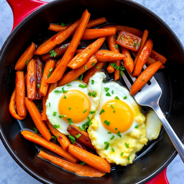 Ginger Coffee Glazed Carrot Skillet with Scrambled Eggs