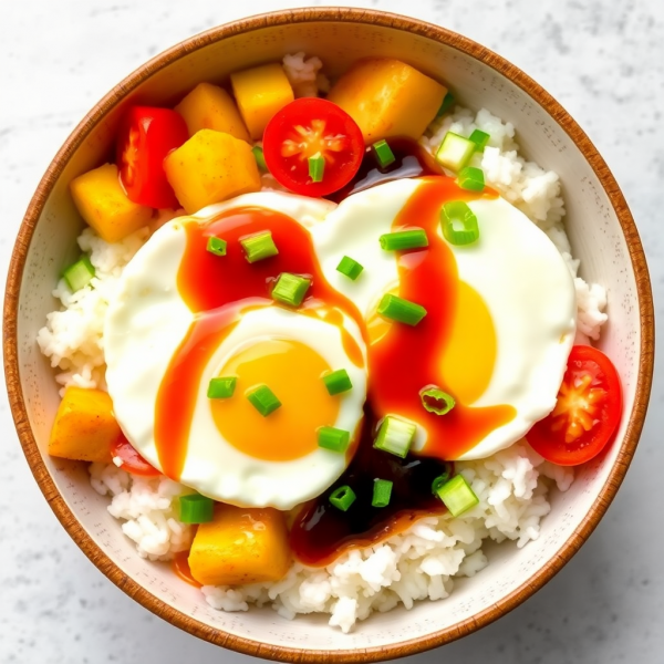 Healthy Asian Egg and Tomato Rice Bowl