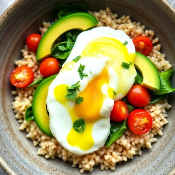 Savory Cereal Bowl with Poached Egg