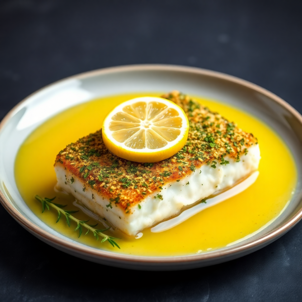 Herb-Crusted Baked Cod with Lemon Butter Sauce