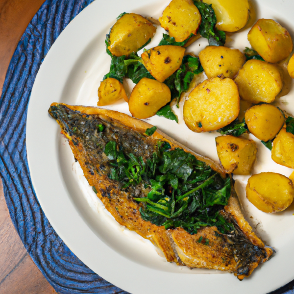 Pan-Fried Tilapia with Boiled Potatoes and Spinach