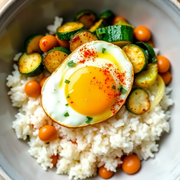 Fennel and Zucchini Rice Bowl with Egg