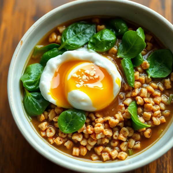 Savory Cereal Bowl with Spinach and Poached Egg