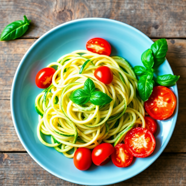 Raw Zucchini Gulp Pasta with Avocado Sauce