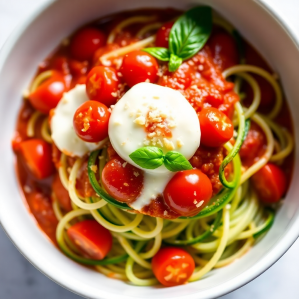 Cheesy Zucchini Noodles with Tomato Medley