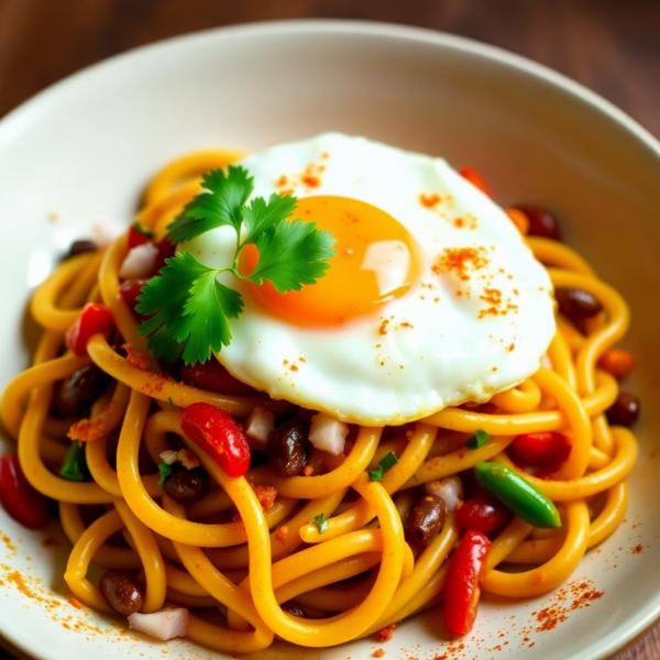 Spicy Indian Bean and Egg Pasta