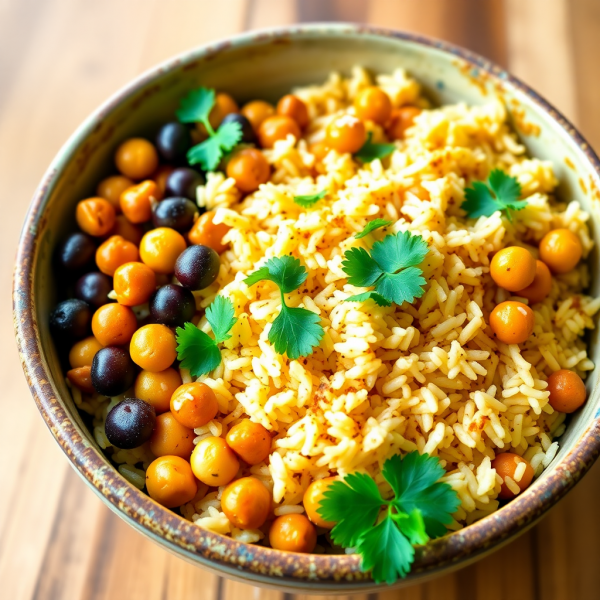 Spiced Legume Rice Bowl