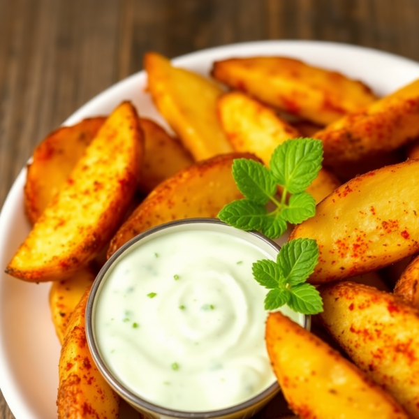 Spicy Potato Wedges with Mint Yogurt Dip