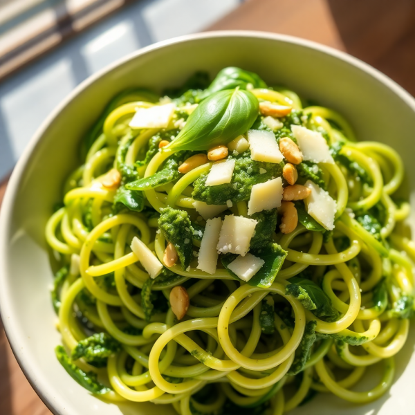 Chilled Zucchini Noodles with Lemon Basil Pesto