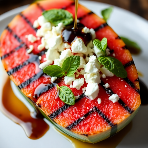 Grilled Watermelon Steak with Feta and Mint