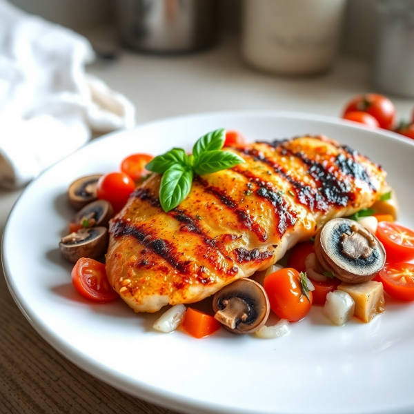 Garlic Chicken with Mushroom Tomato Medley