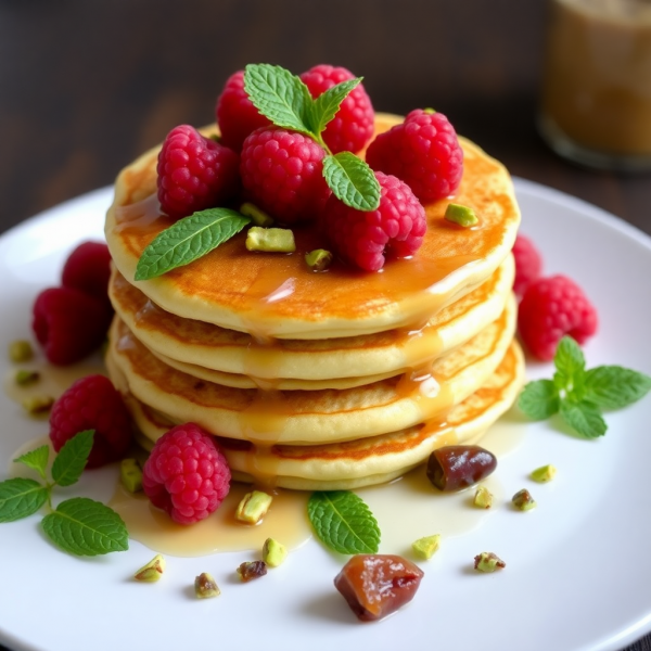 Raspberry Pistachio Protein Pancakes