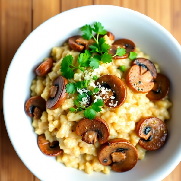 Single Serve Creamy Garlic Mushroom Risotto