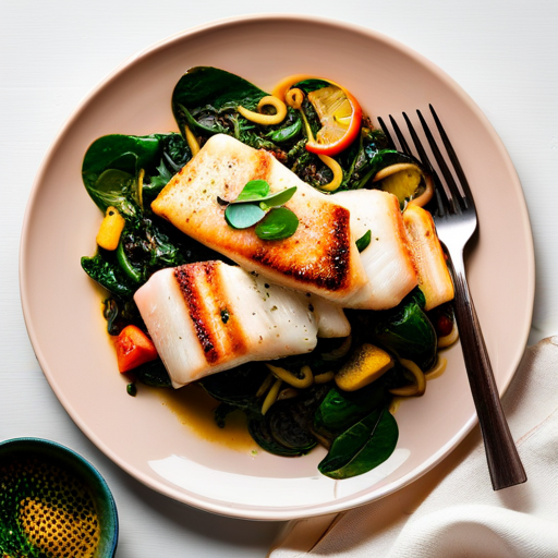 Pan-fried cod with spinach