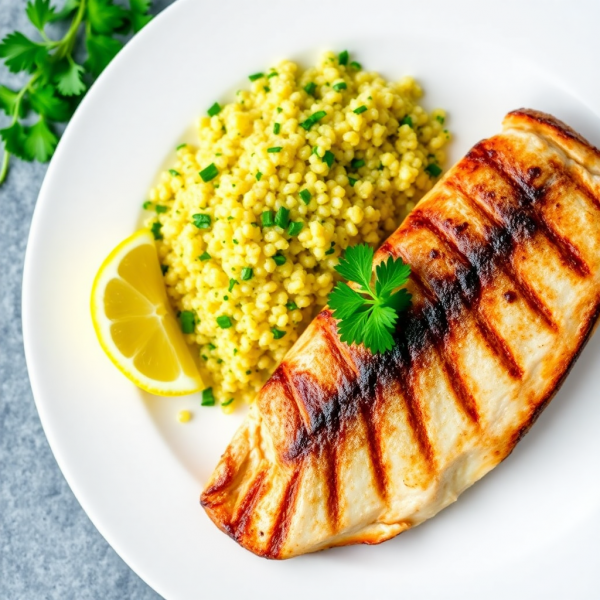 Grilled Mackerel with Lemon Herb Quinoa