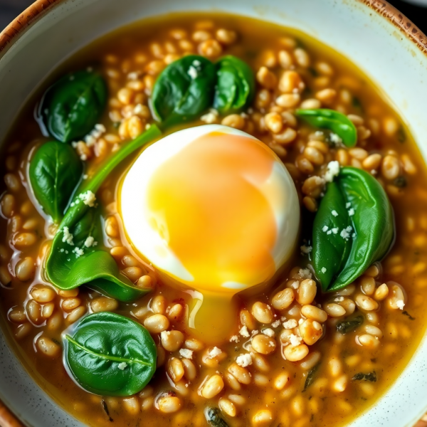 Savory Cereal Bowl with Spinach and Poached Egg